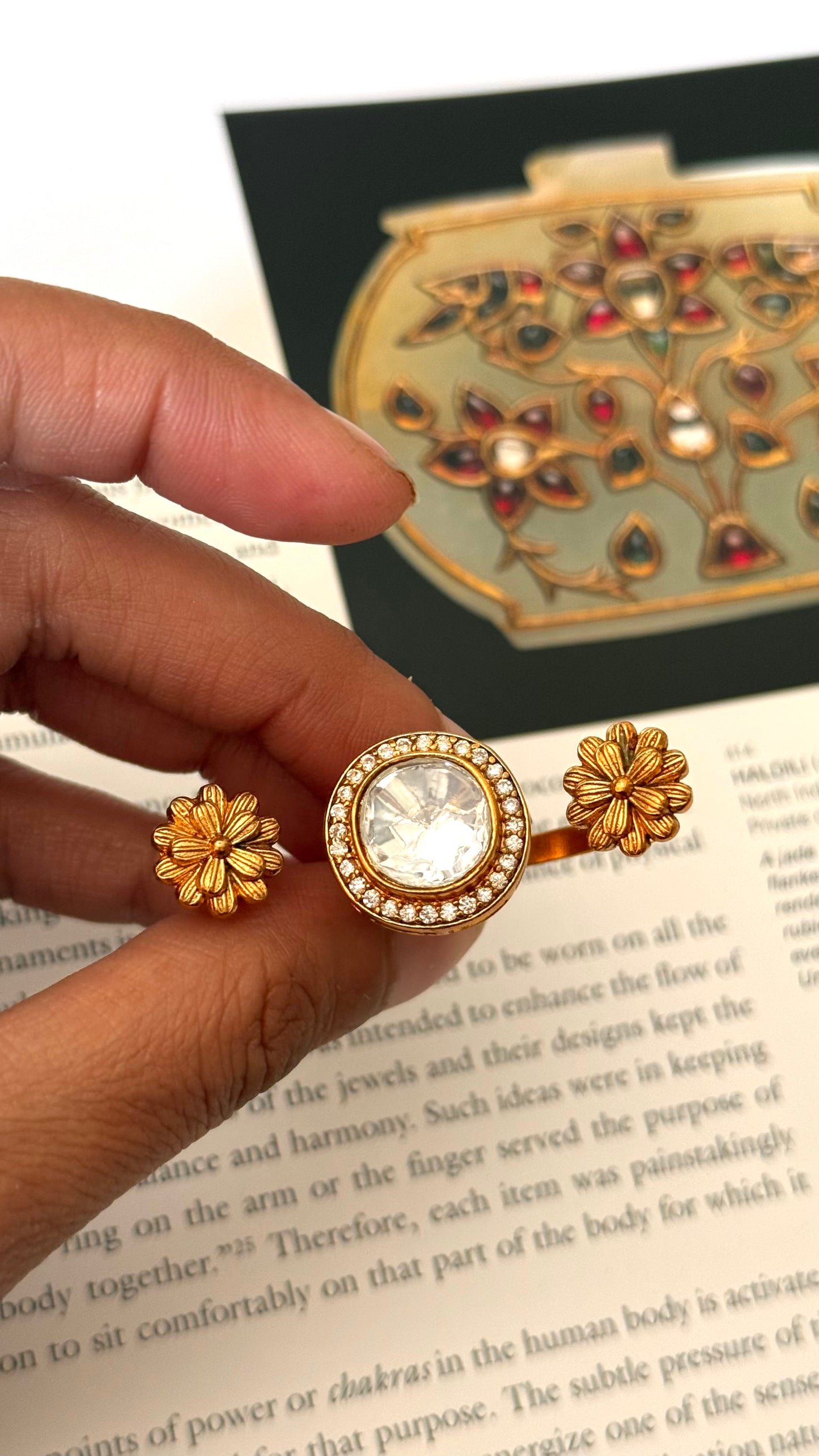 Ring floral moissanite double finger adjustable