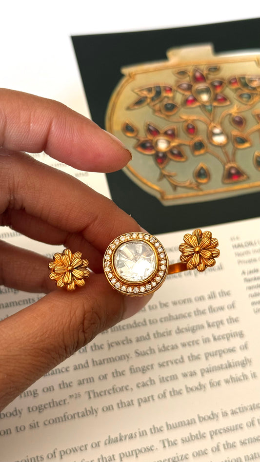 Ring floral moissanite double finger adjustable