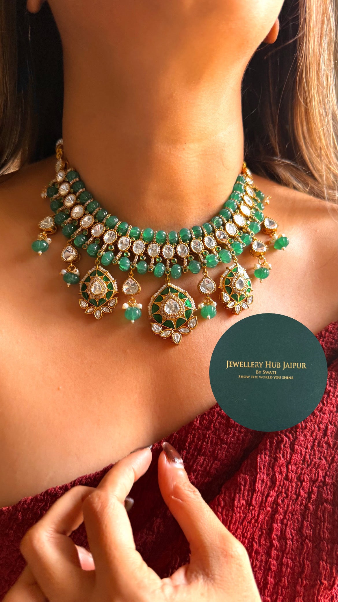 Emerald doublet moissanite & emerald katdana set