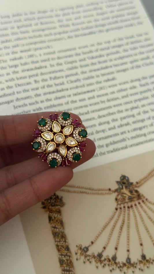 Rani pink & emerald moissanite floral ring