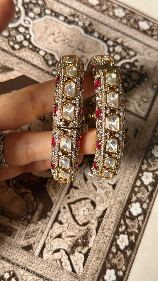 Moissanite polki rani pink Victorian openable bangle