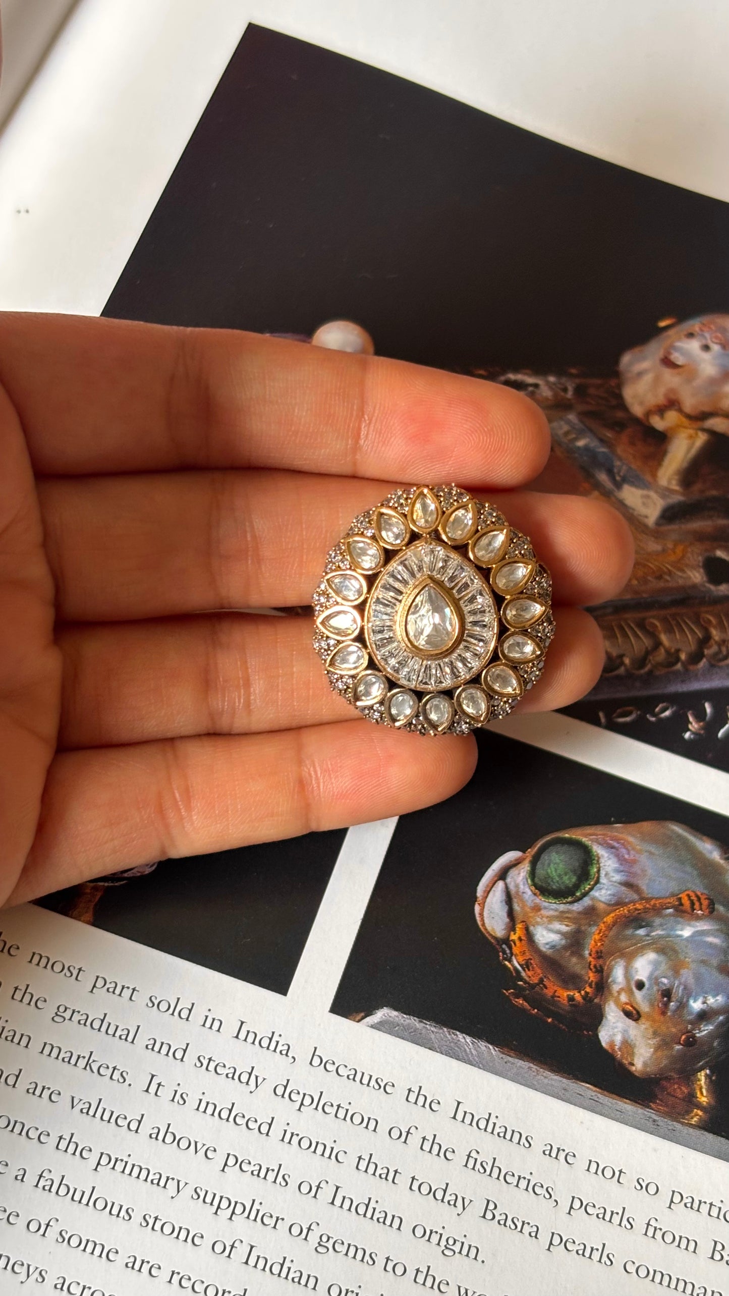 White polki floral ring