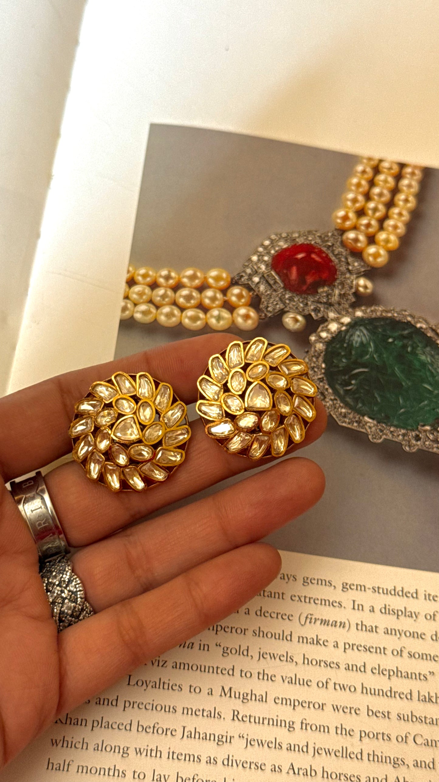 Floral nakshi real diamond studs