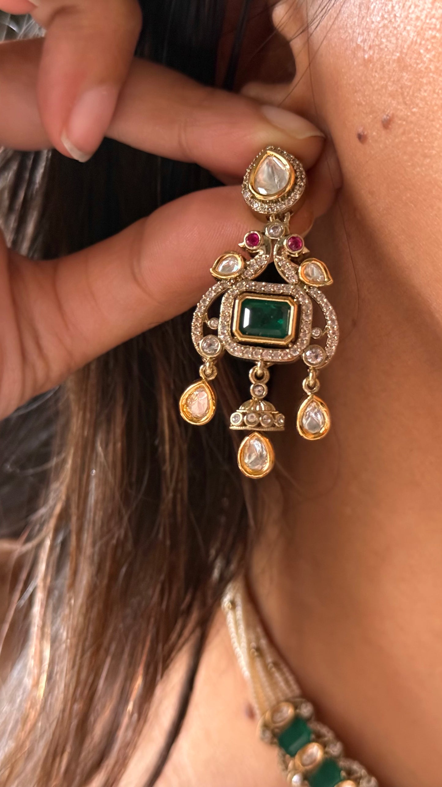 Vintage emerald with Rani pink statement necklace