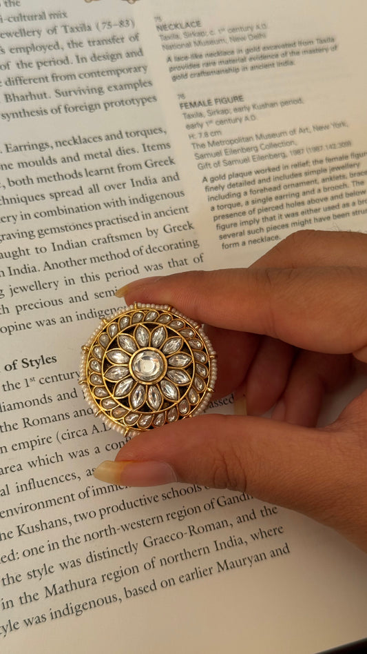 polki round shape paachi kundan heritage ring