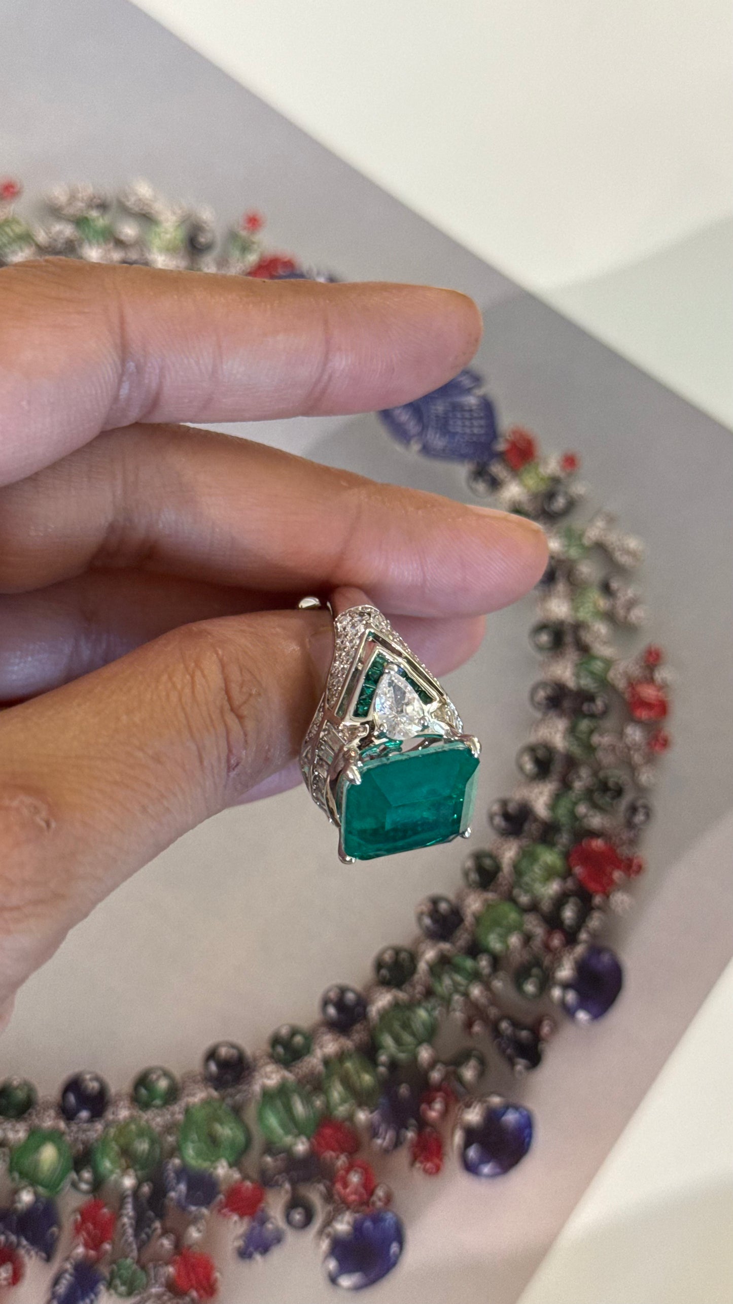 Emerald Enamel Diamond Ring