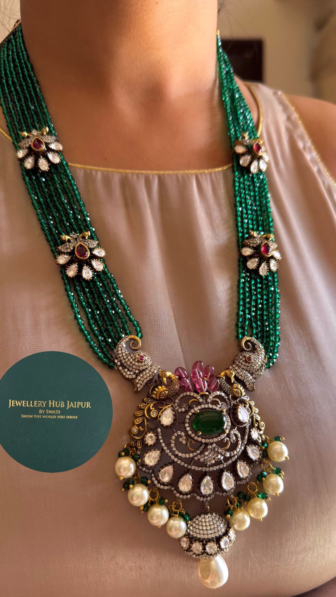 Parnavi Gajanand emerald & Ruby  moissanite rani haar