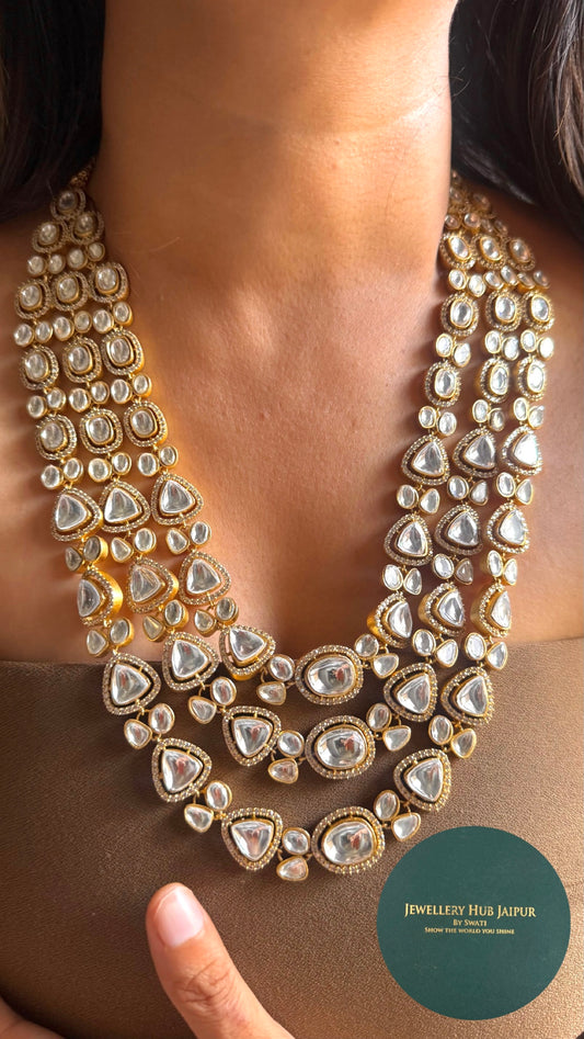 triple layer uncut polki necklace