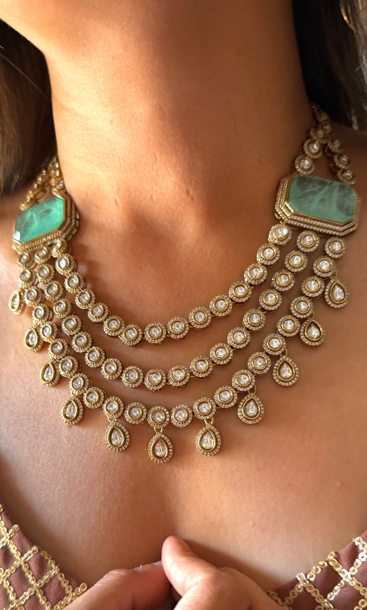 Chitra Mint doublet moissanite triple layer collar necklace