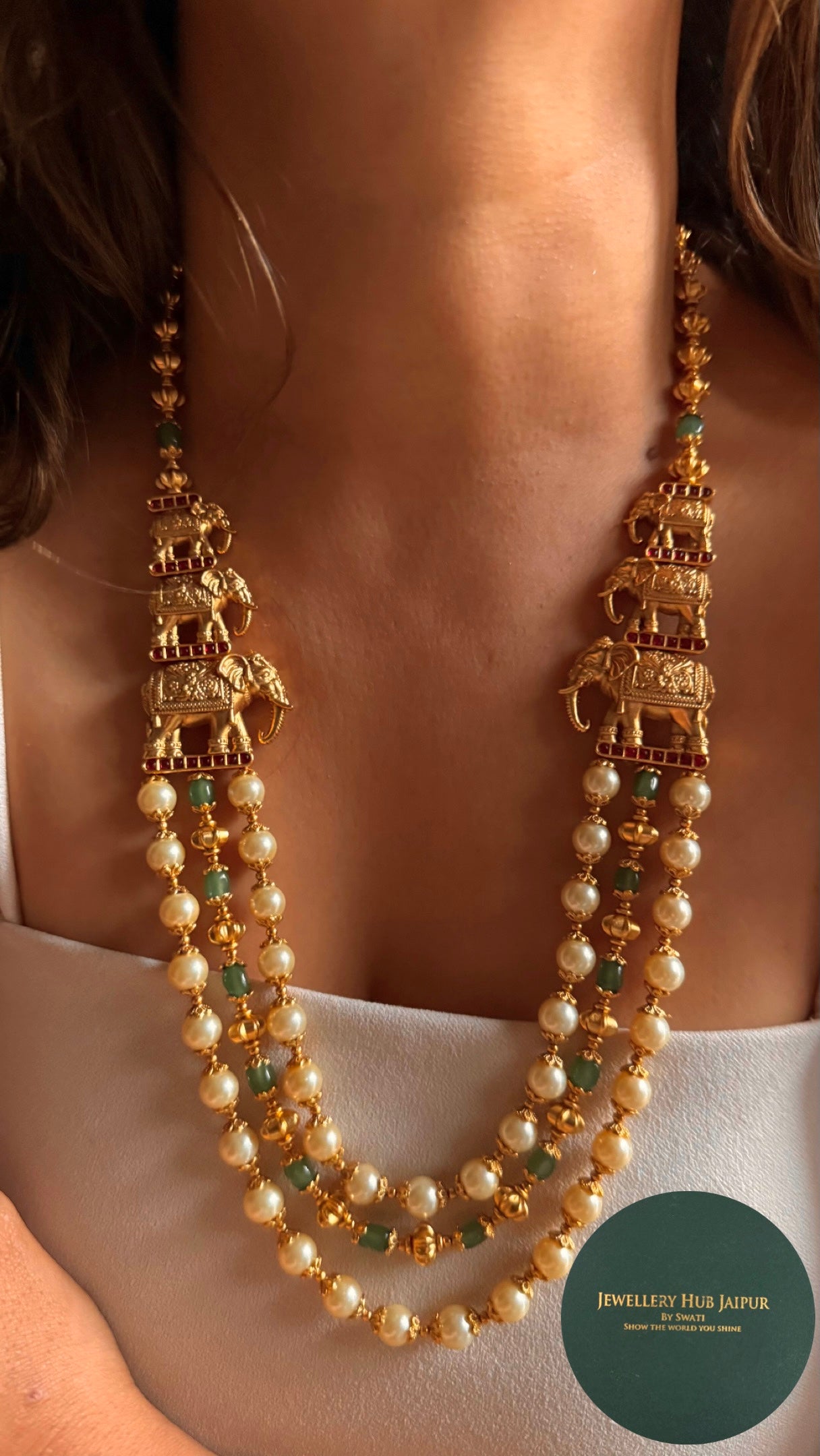 Gaj nakashi with triple layered pearl necklace