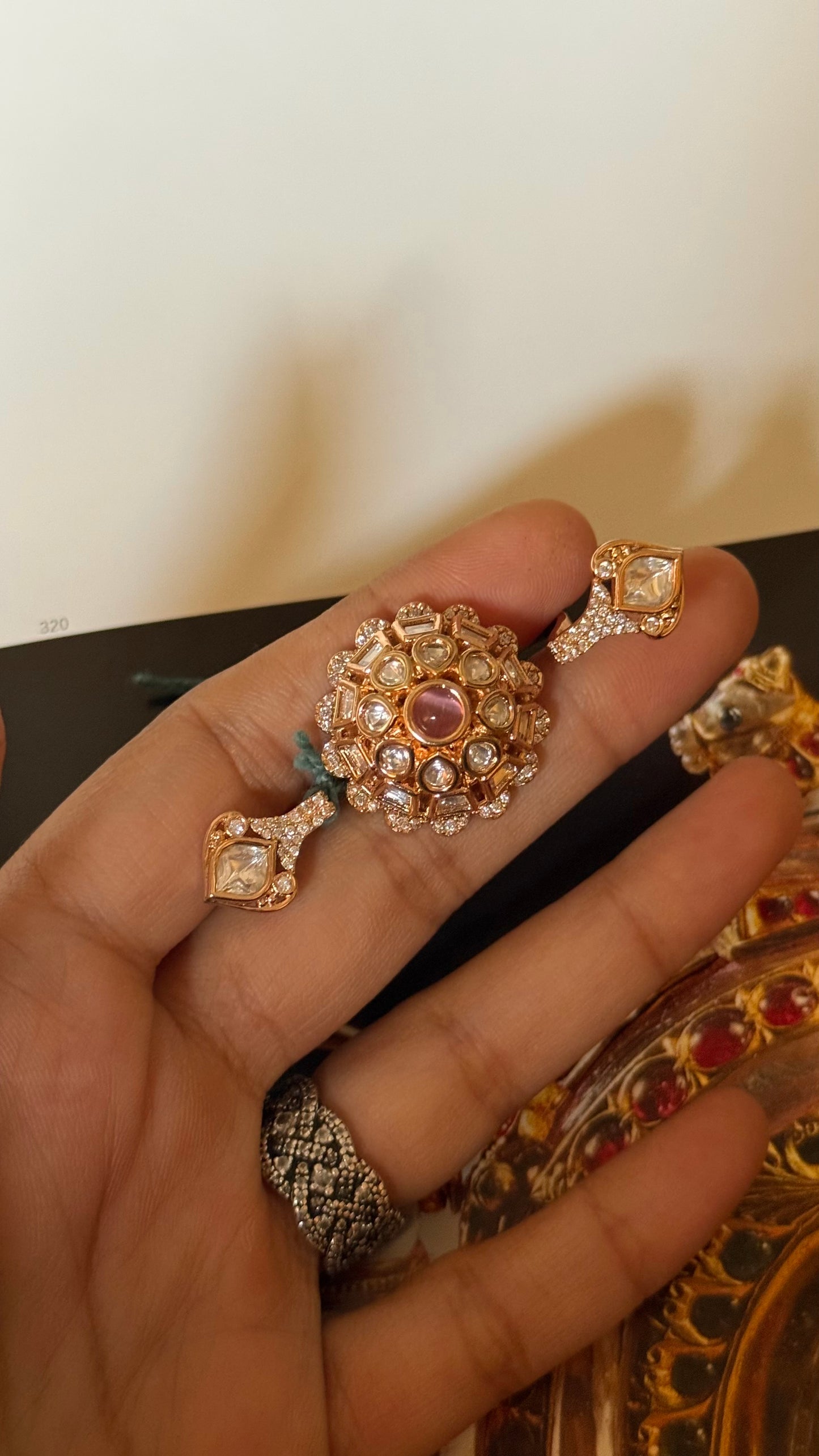 Rose quartz moissanite doublet finger adjustable ring