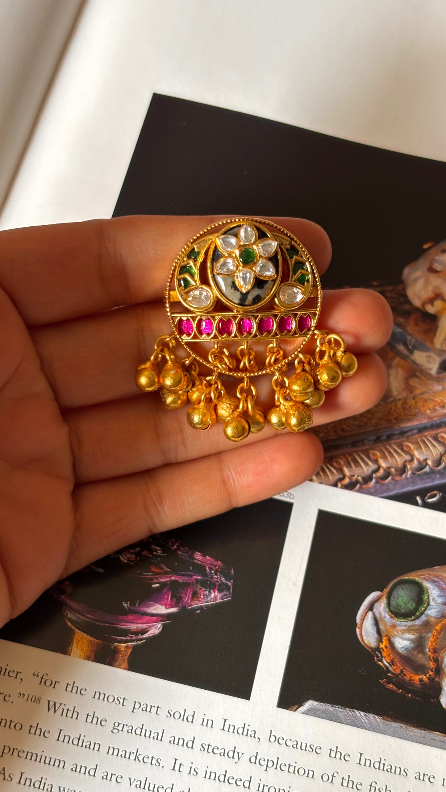 Rani pink & granite inlay rajwada ring
