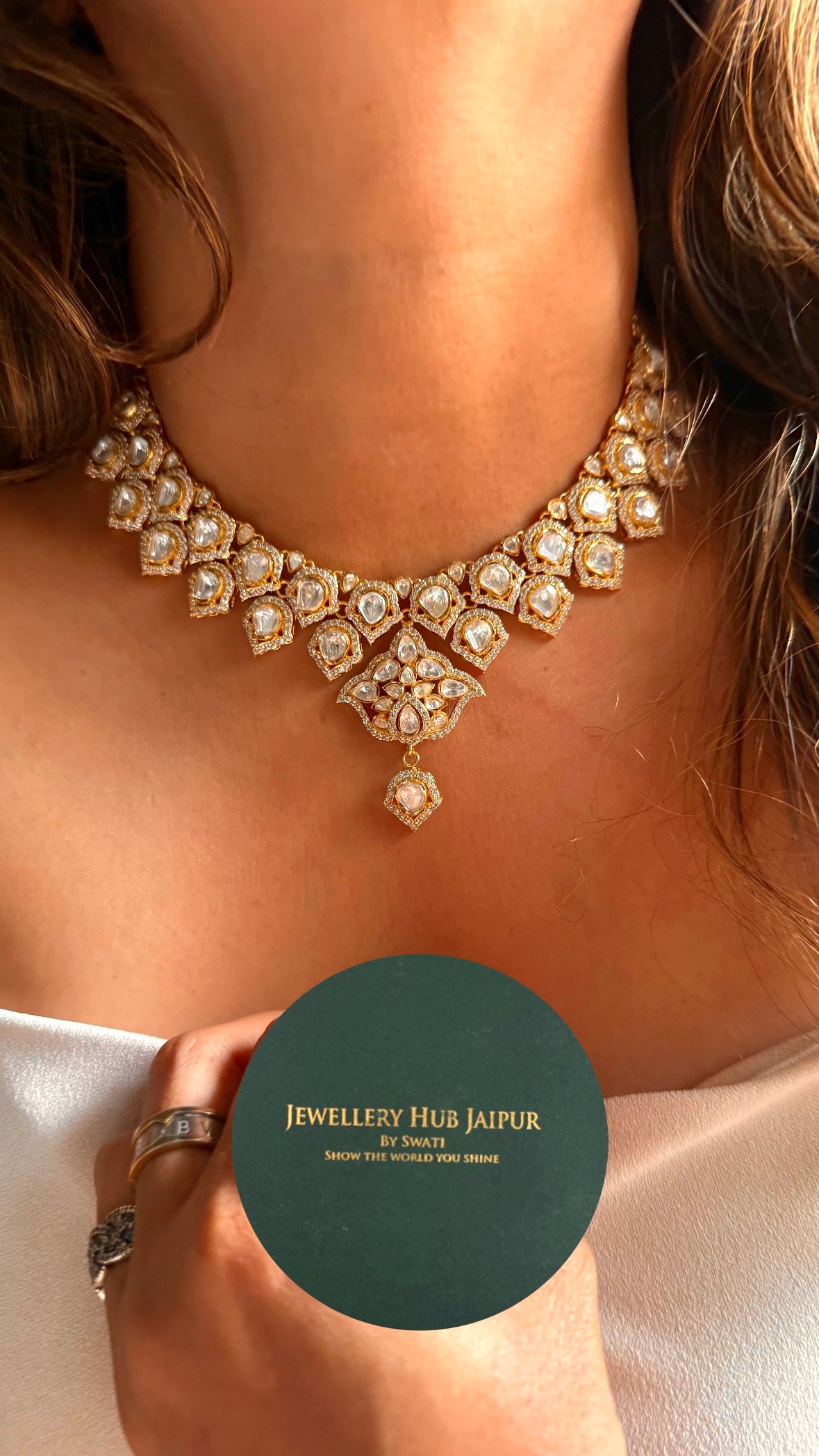Real moissanite polki Necklace