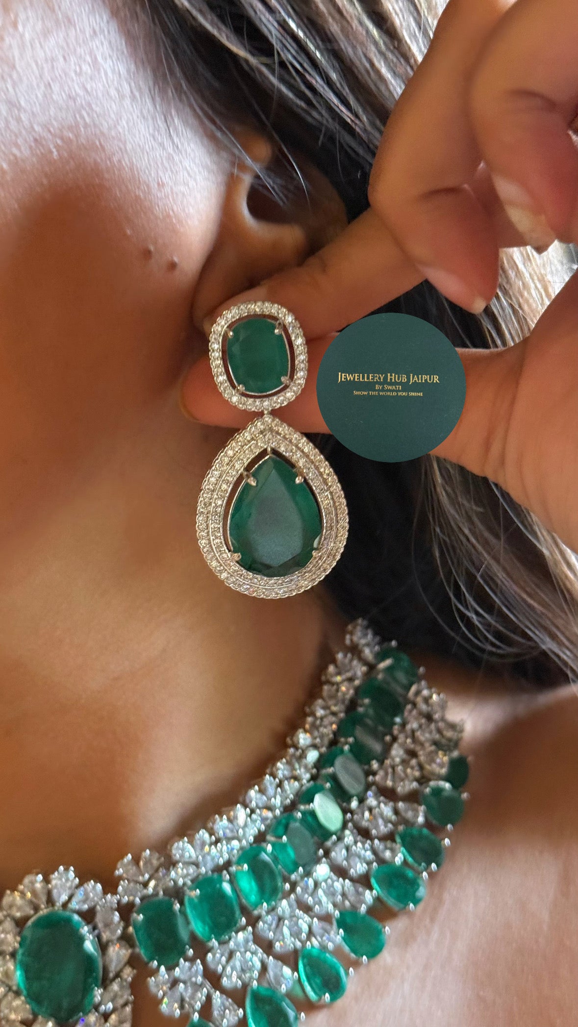 Emerald doublet cz diamond designer choker set