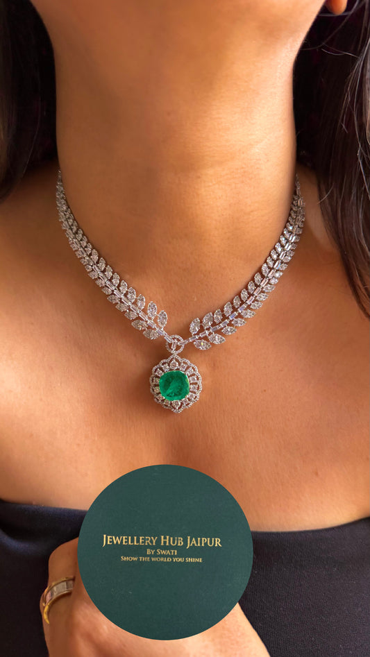 Mint designer cz leafy crystal necklace
