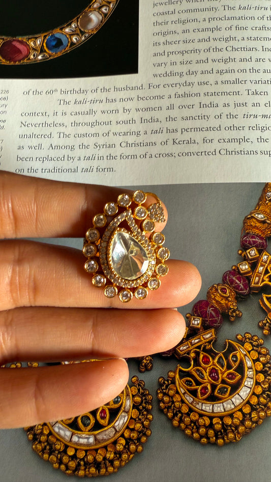 Peacock moissanite Polki adjustable ring
