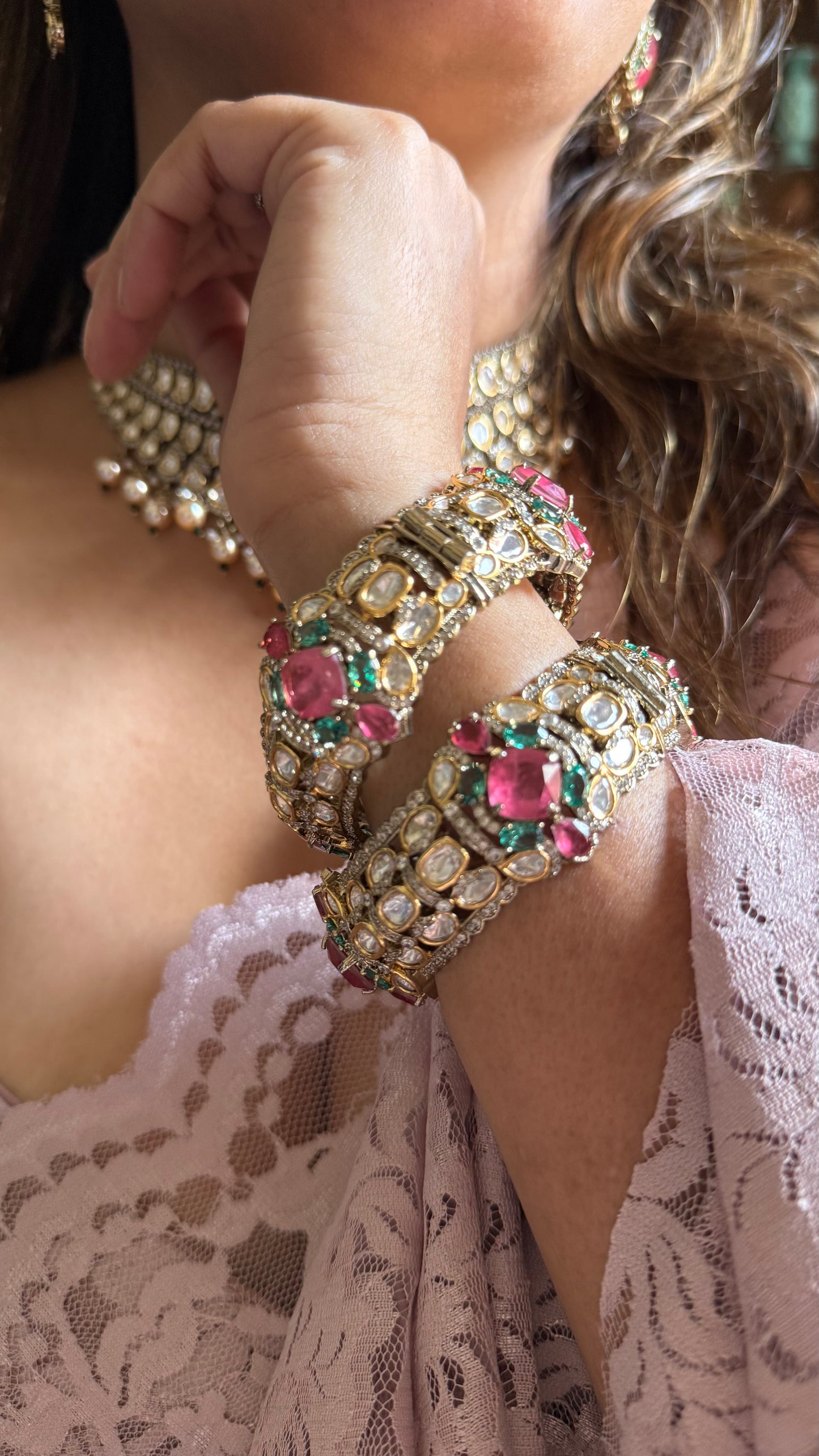 Turquoise & Mauve vintage polki bangles