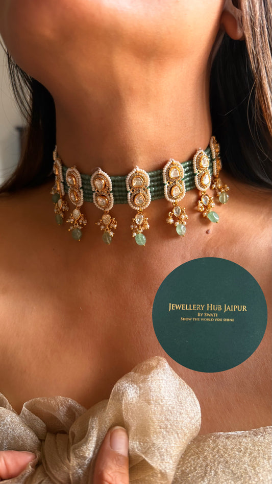 Real Moissanite mint choker set with strawberry drop