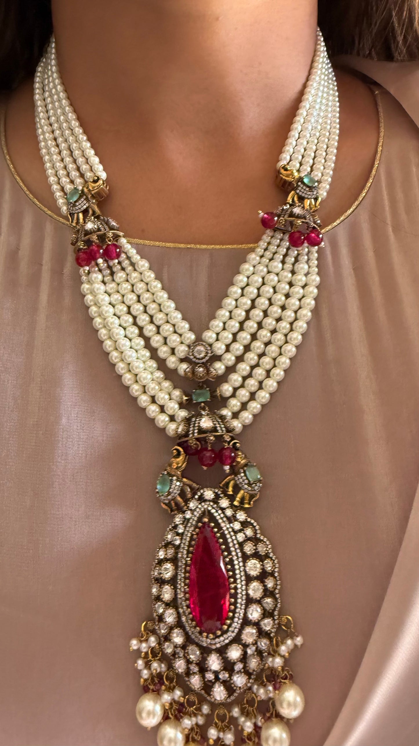Ekisha Gajanand rani pink & emerald moissanite rani haar