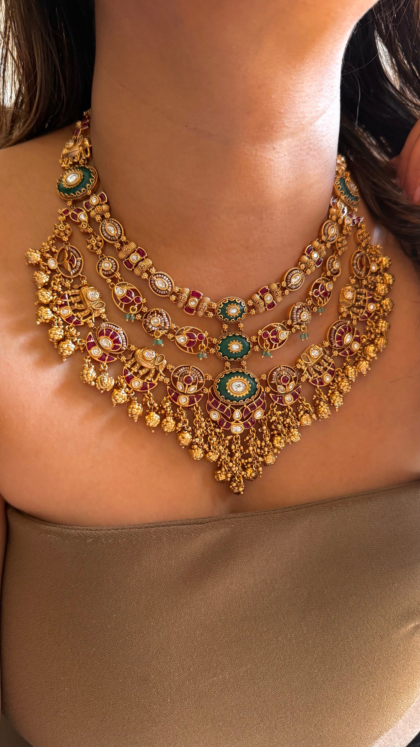 Heritage inlay triple layer necklace