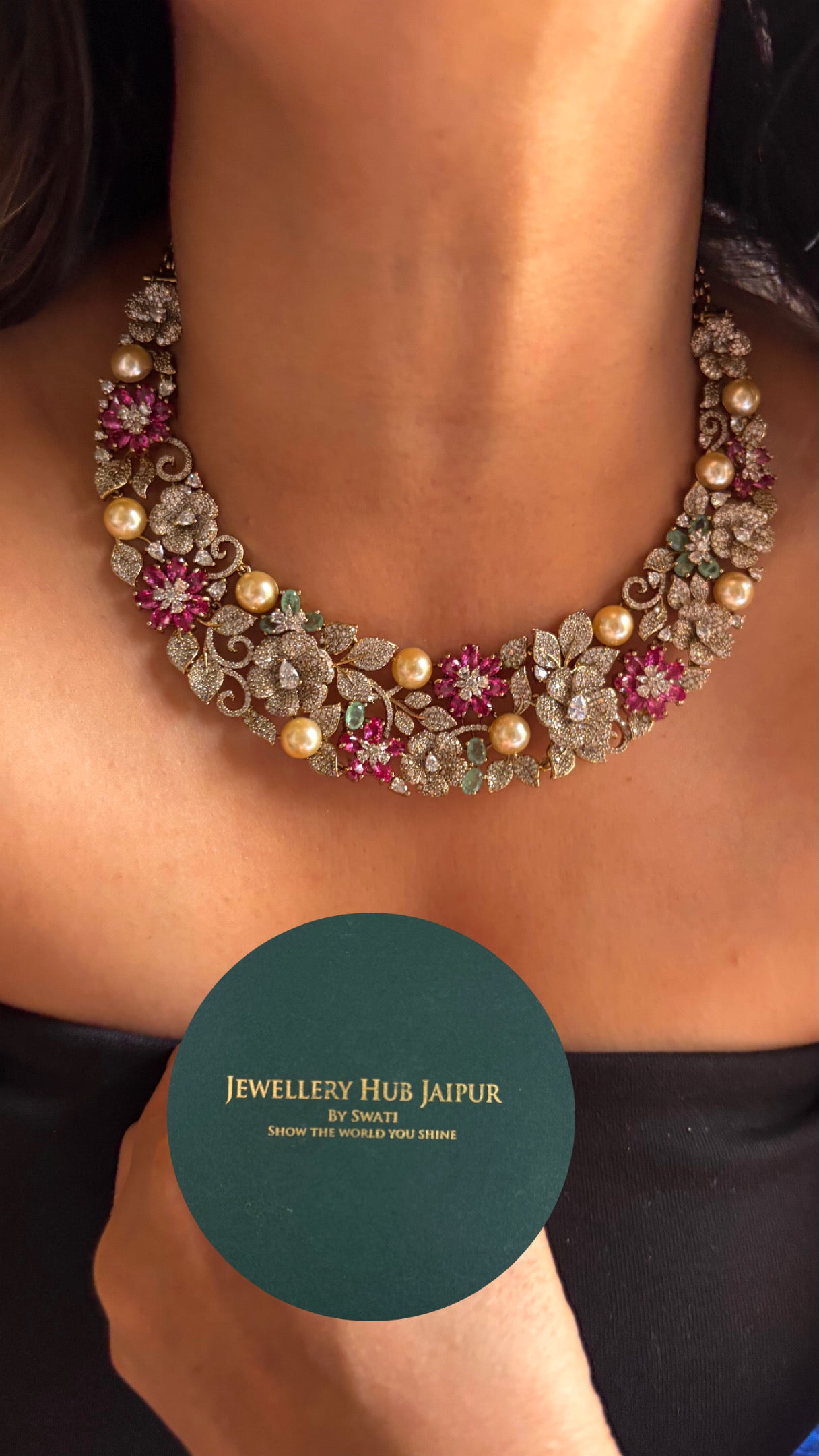 Cz floral designer Necklace with pearl detailing