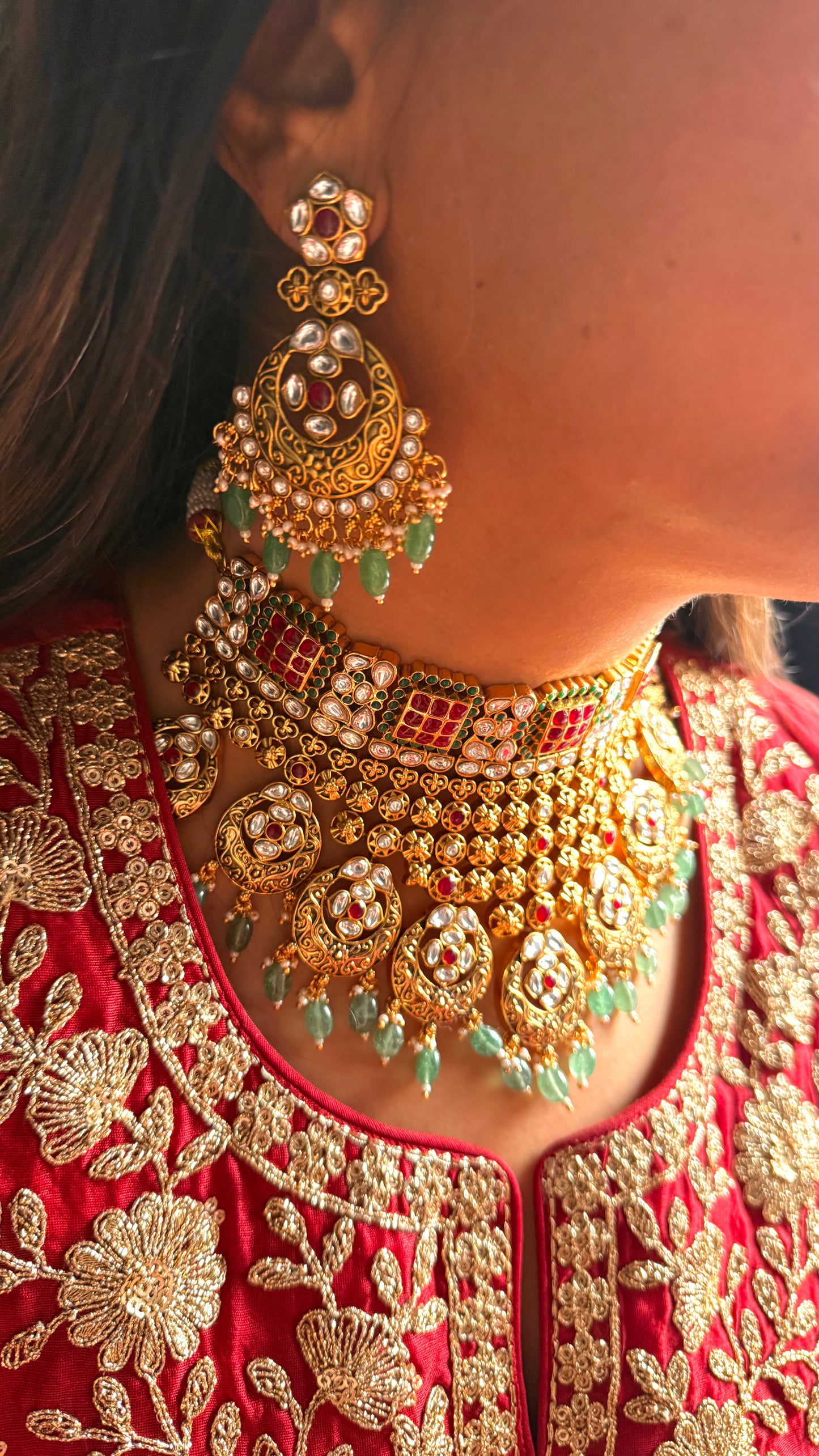 Ruby & emerald with strawberry drops bridal  Necklace (complete combo)