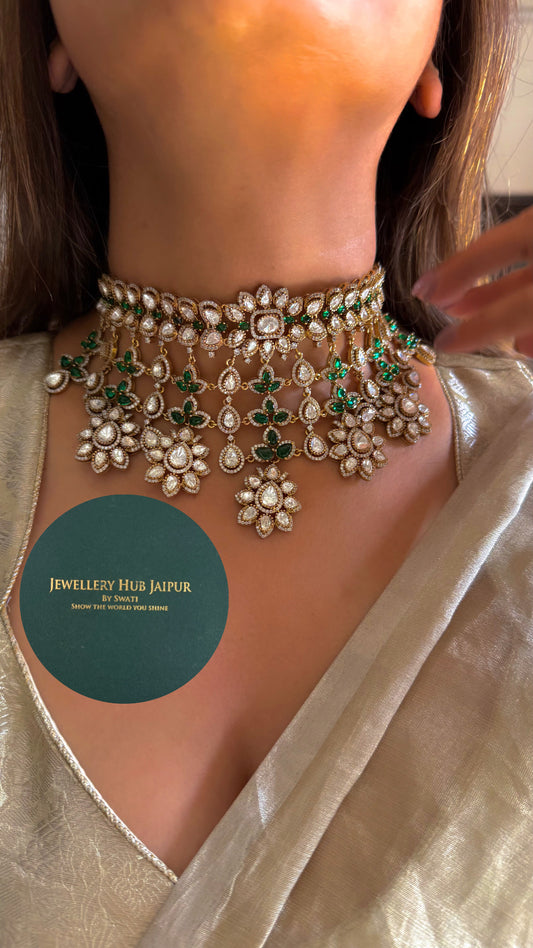 Ratna Emerald moisannite designer choker set