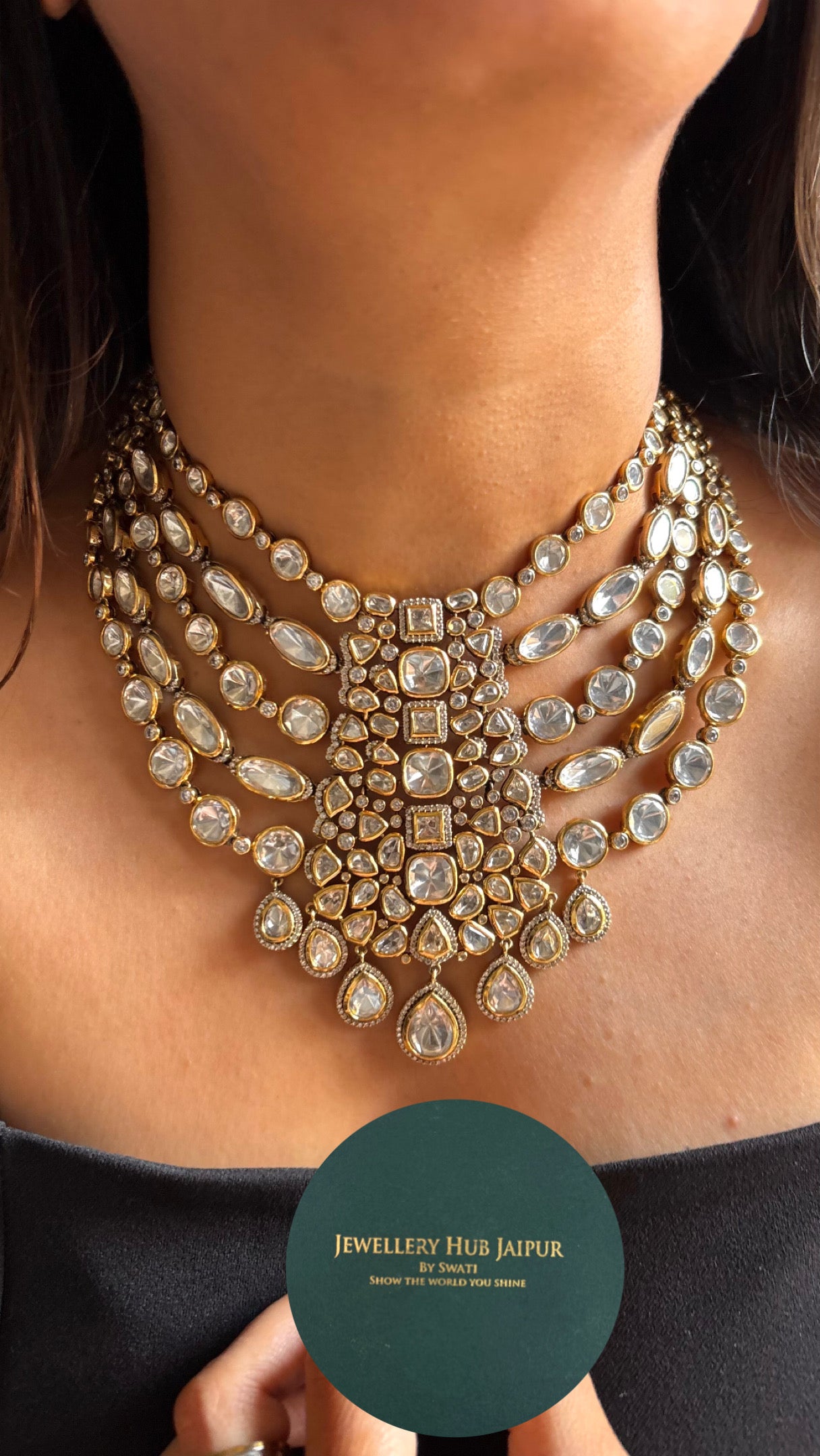 Real moissanite polki layerd Necklace