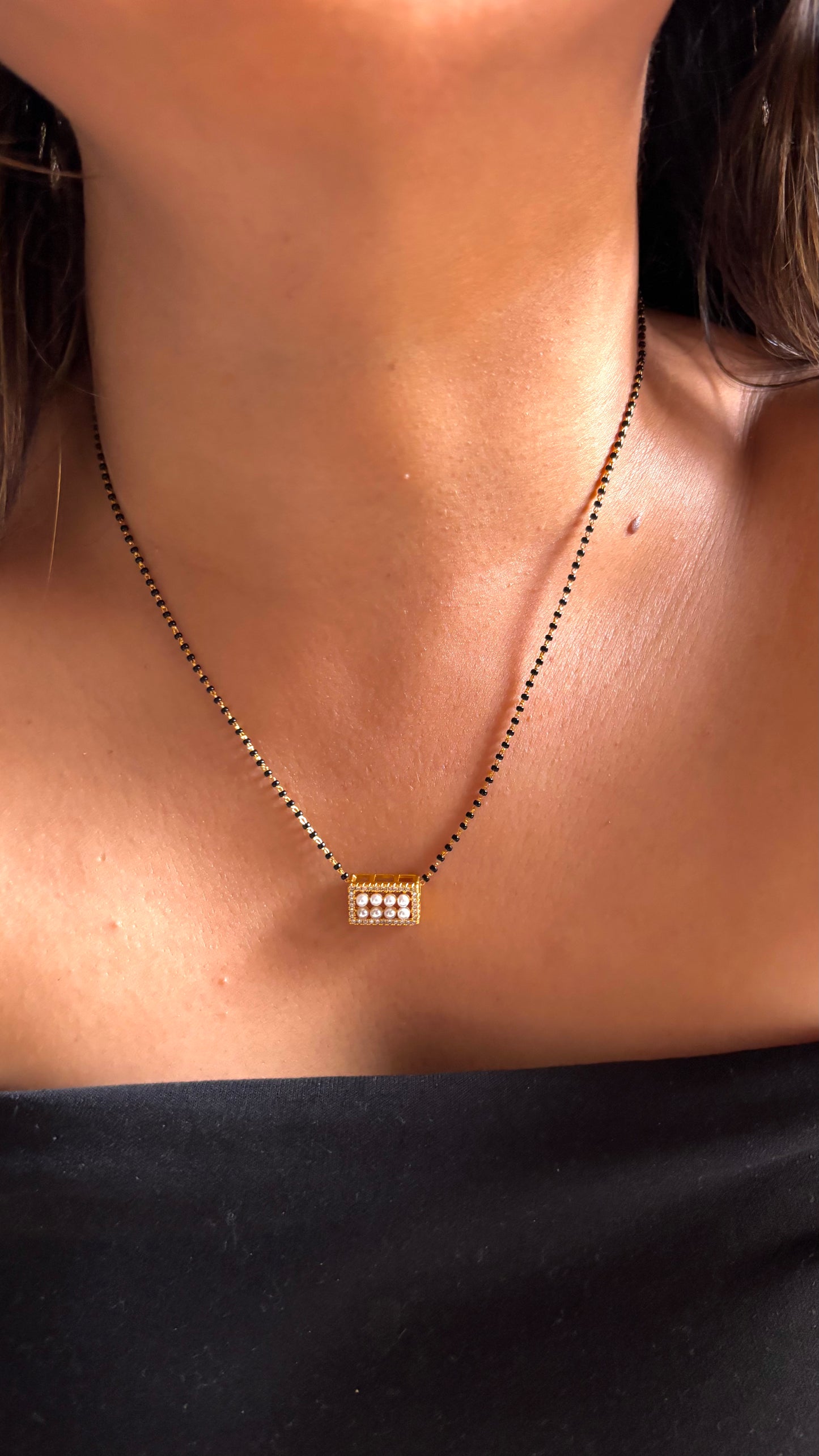 Mangalsutra with Rectangular Pendant & White Pearl Detailing