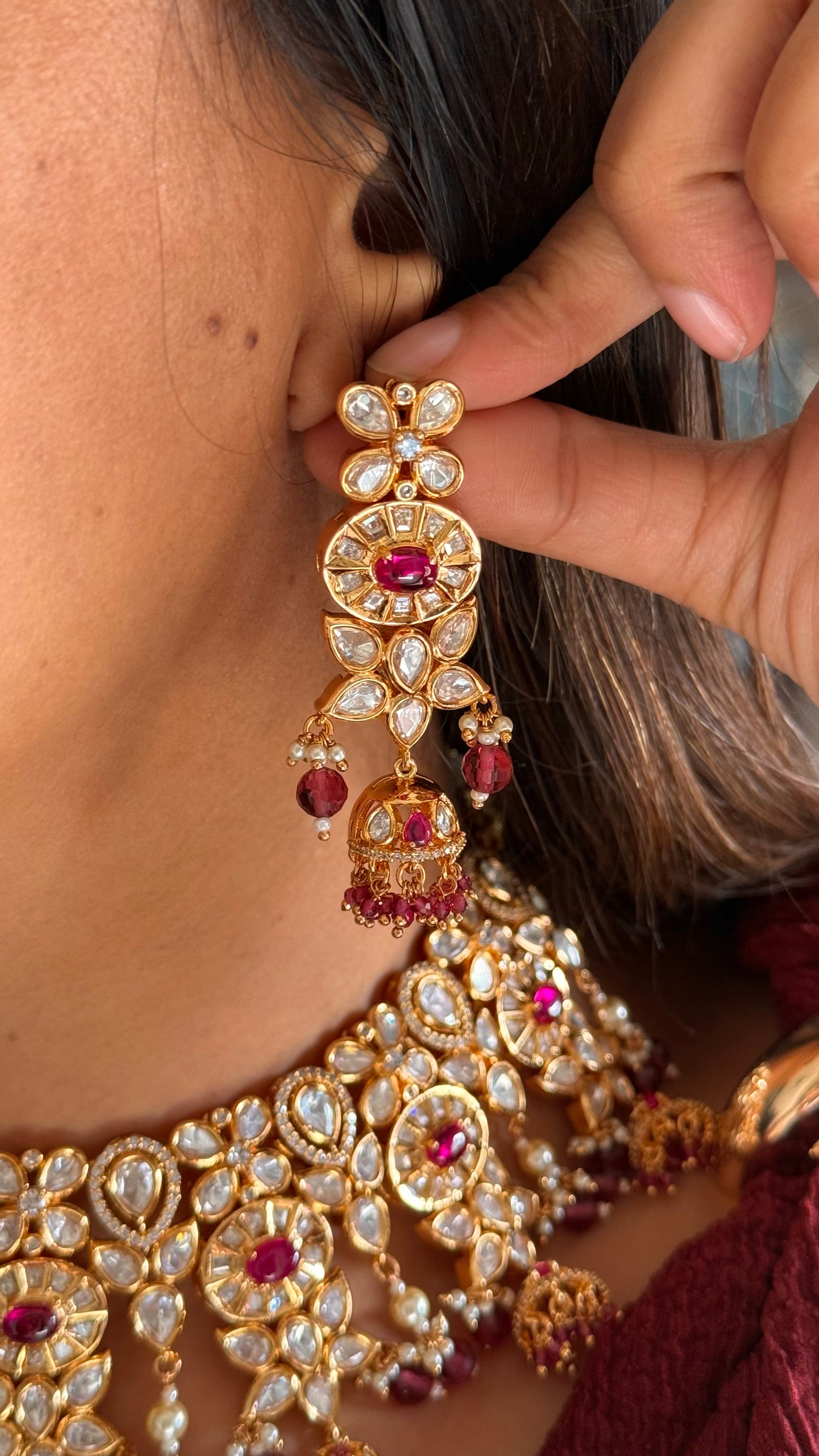 Ruby jhumki heritage polki set