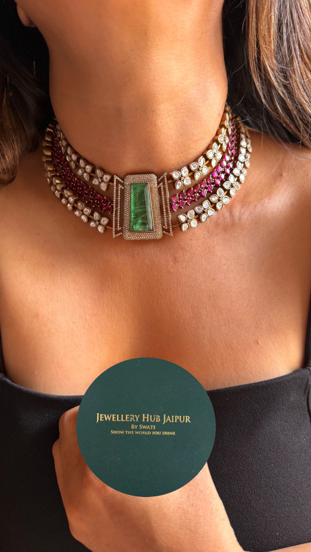 Mint doublet & rani pink takkar work designer Necklace