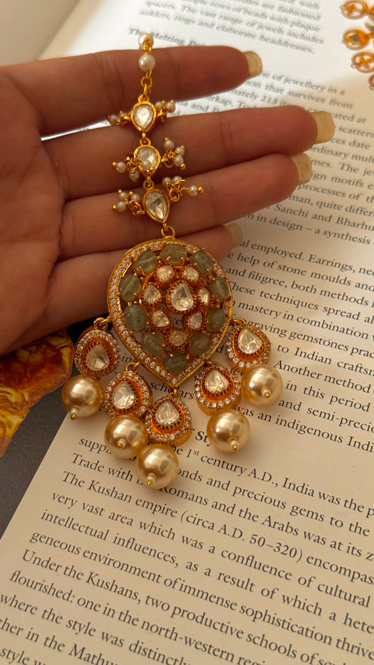 Real moissanite panna maangtika