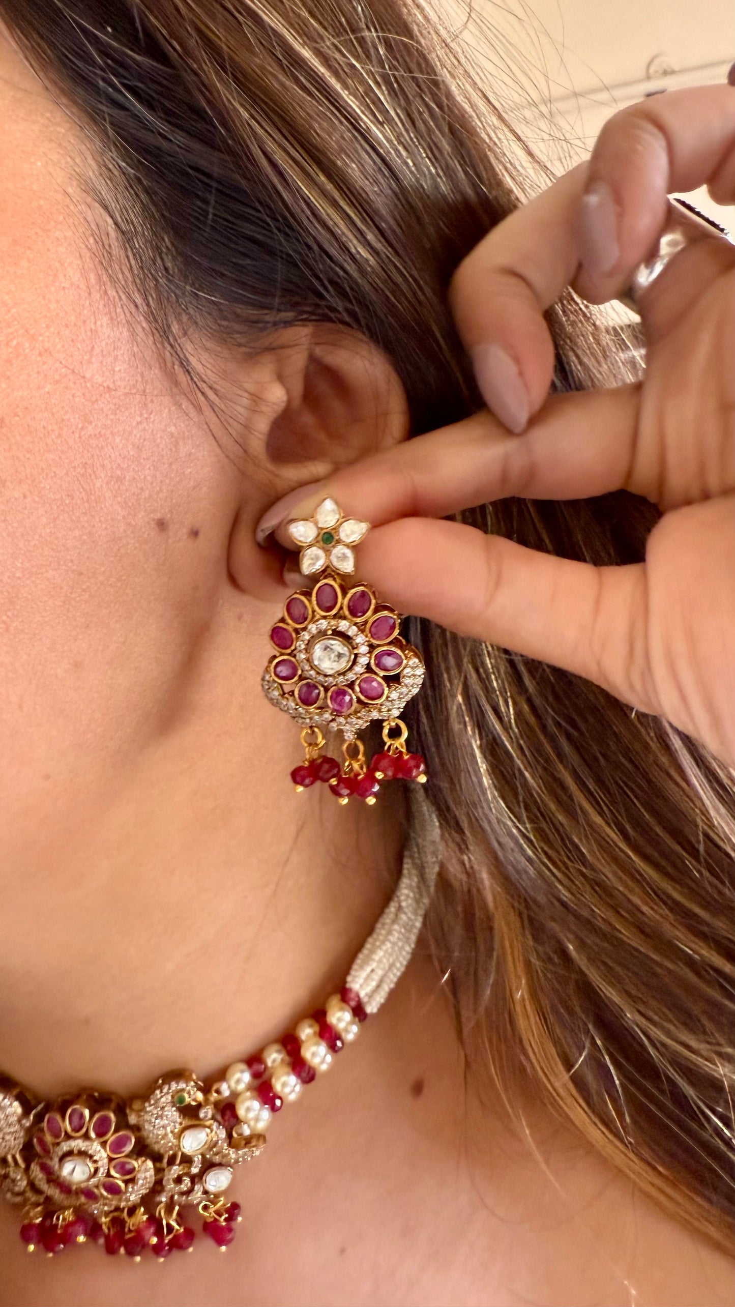 Morvya Ruby peacock thread choker