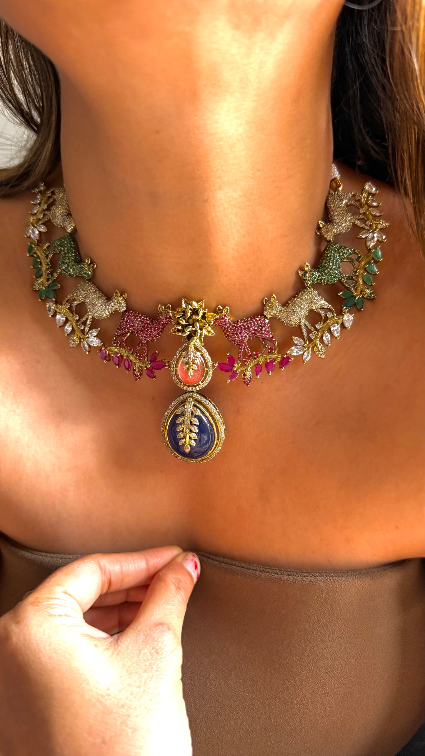 Tangerine & Sapphire Sabya inspired necklace