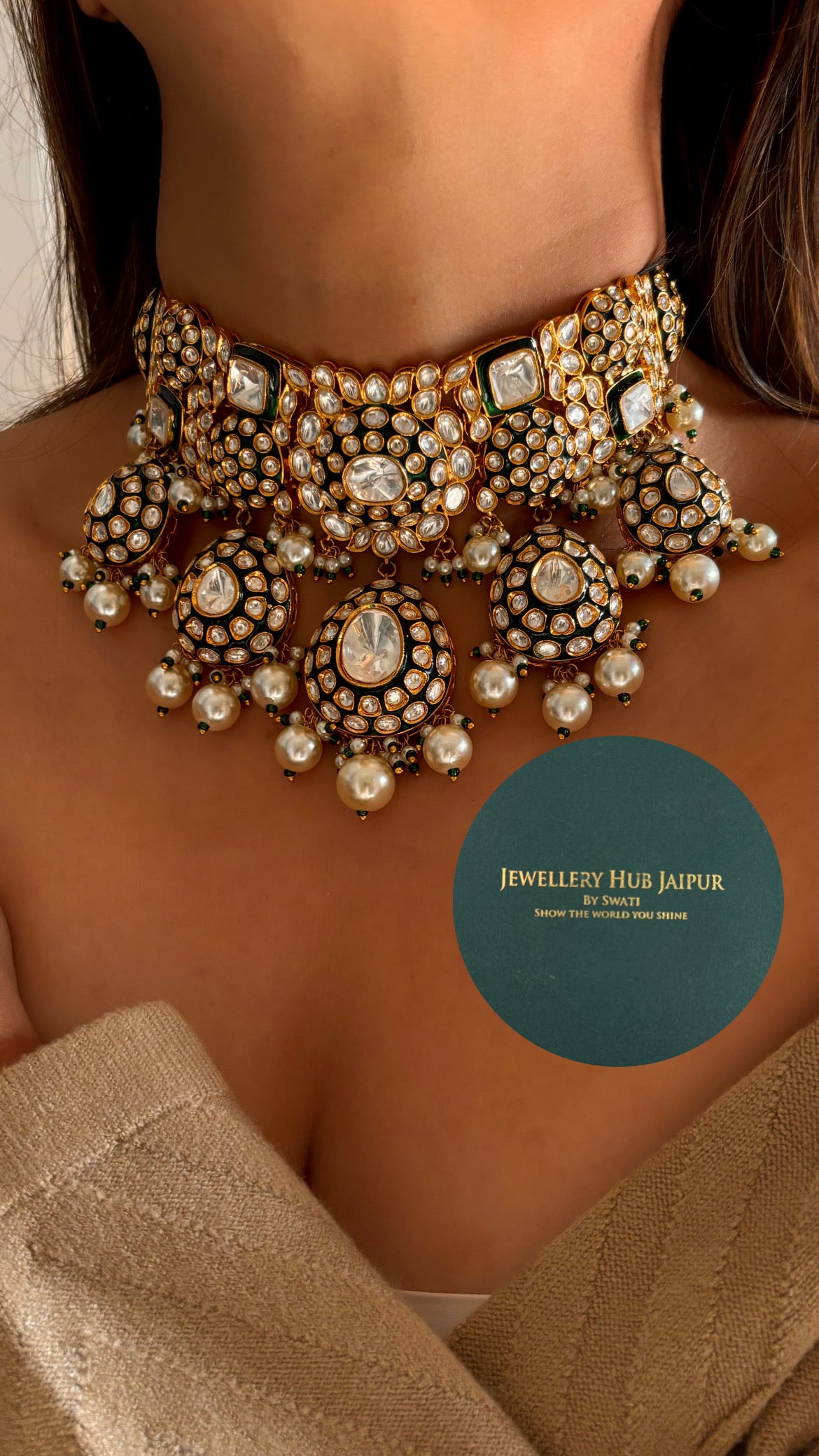 Meenakari polki pearl choker set