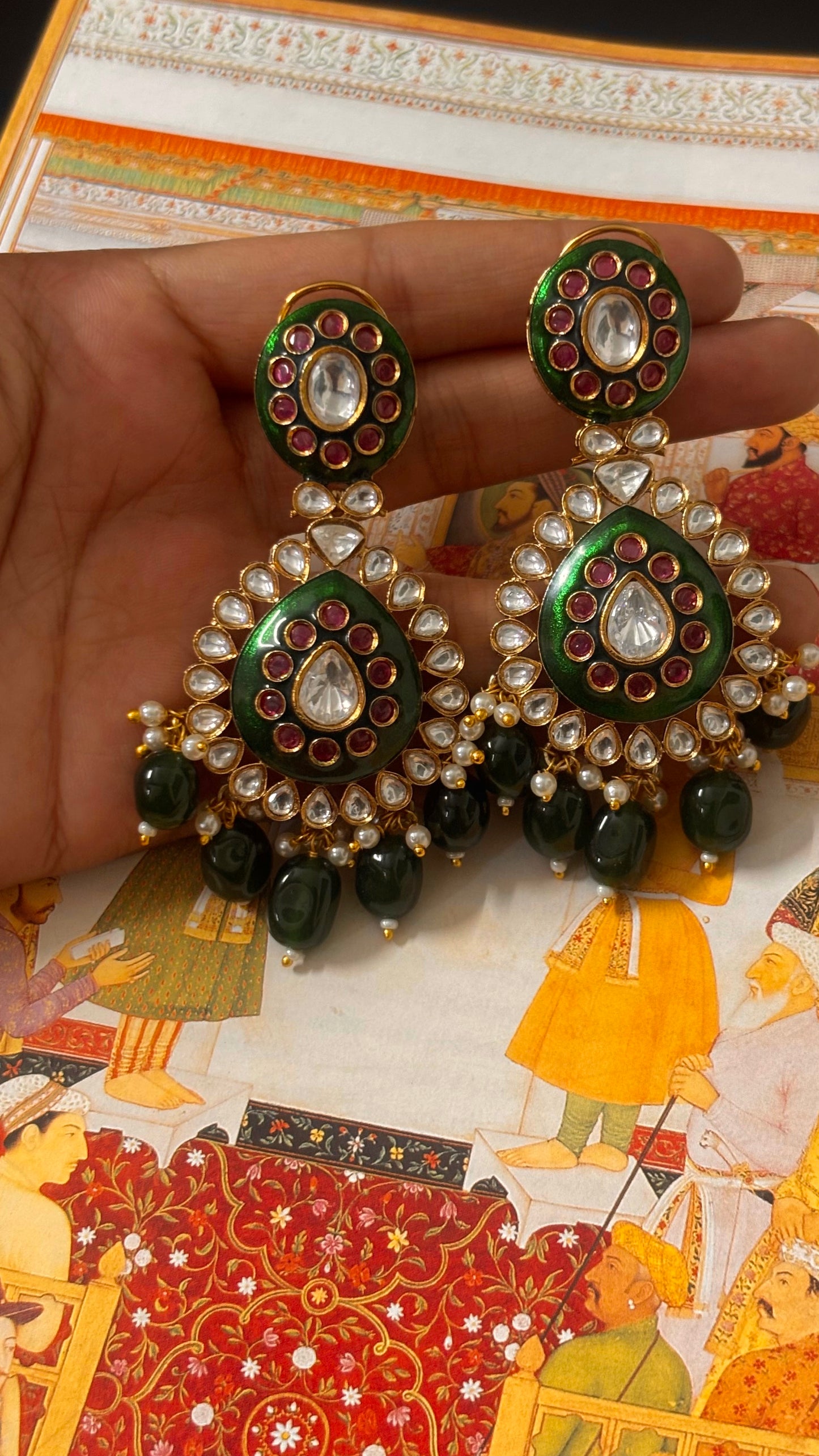 Emerald meenakari with drops  earings