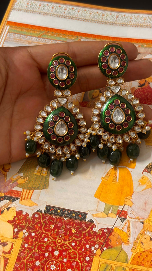 Emerald meenakari with drops  earings