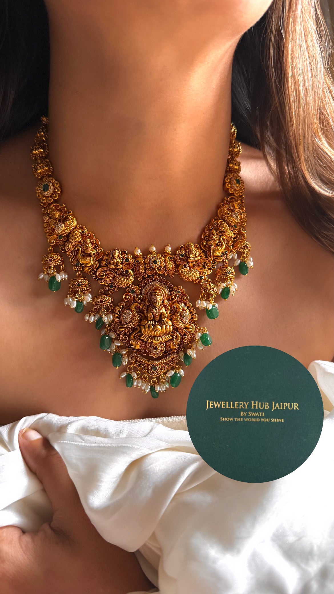 Goddess laxmi rani pink peacock design temple collar set