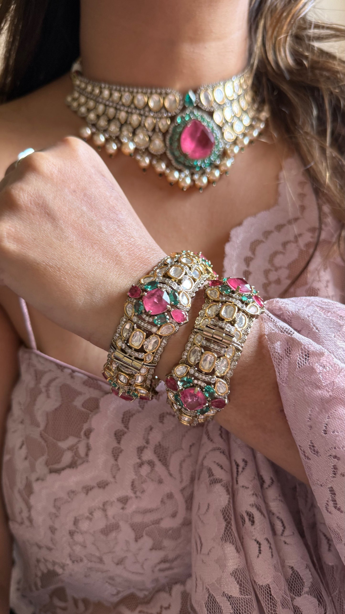 Turquoise & Mauve vintage polki bangles