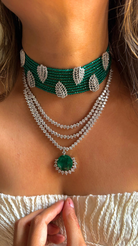 Emerald cz diamond choker & necklace combo