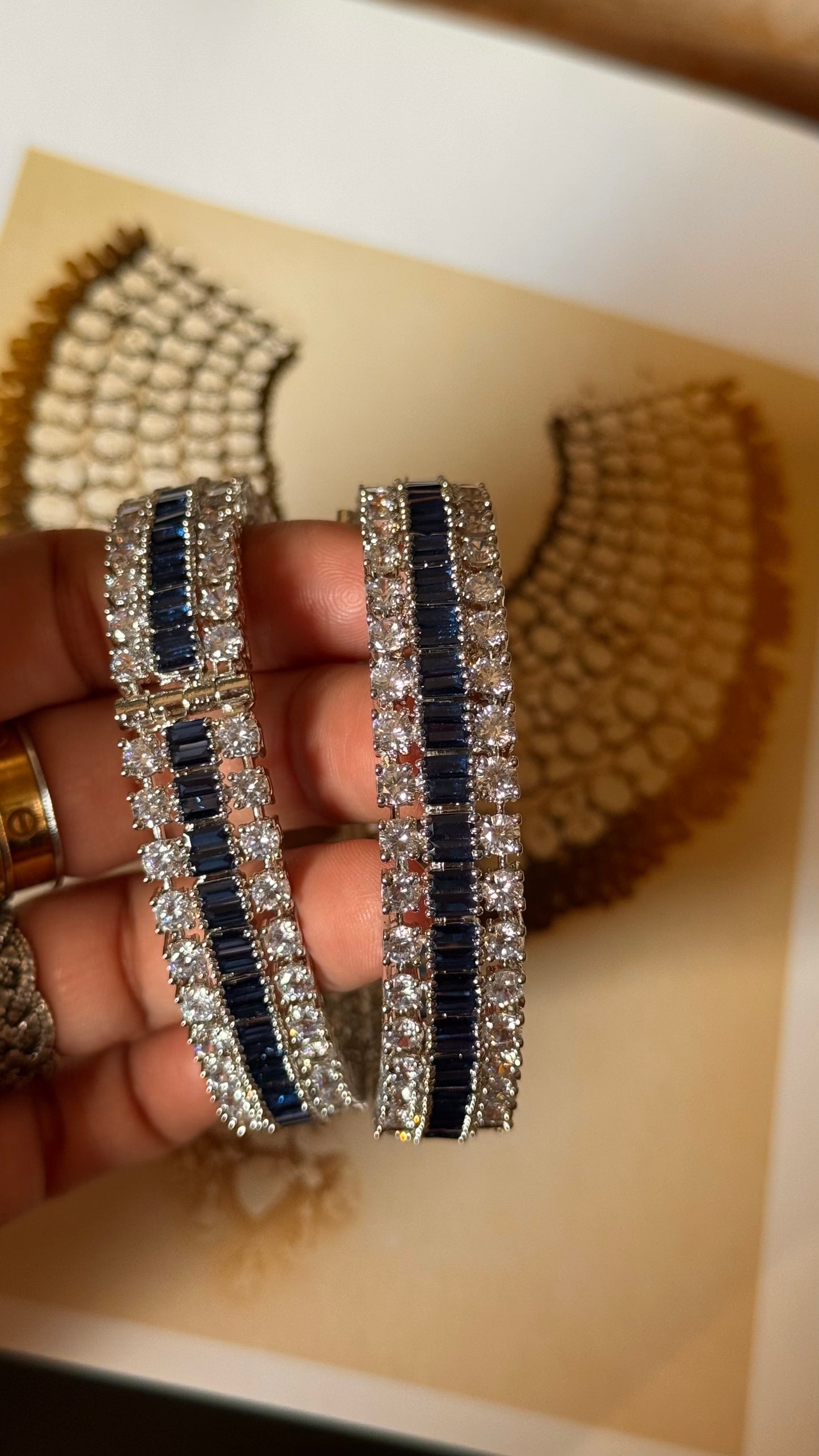 Sapphire  triple line diamond bangles