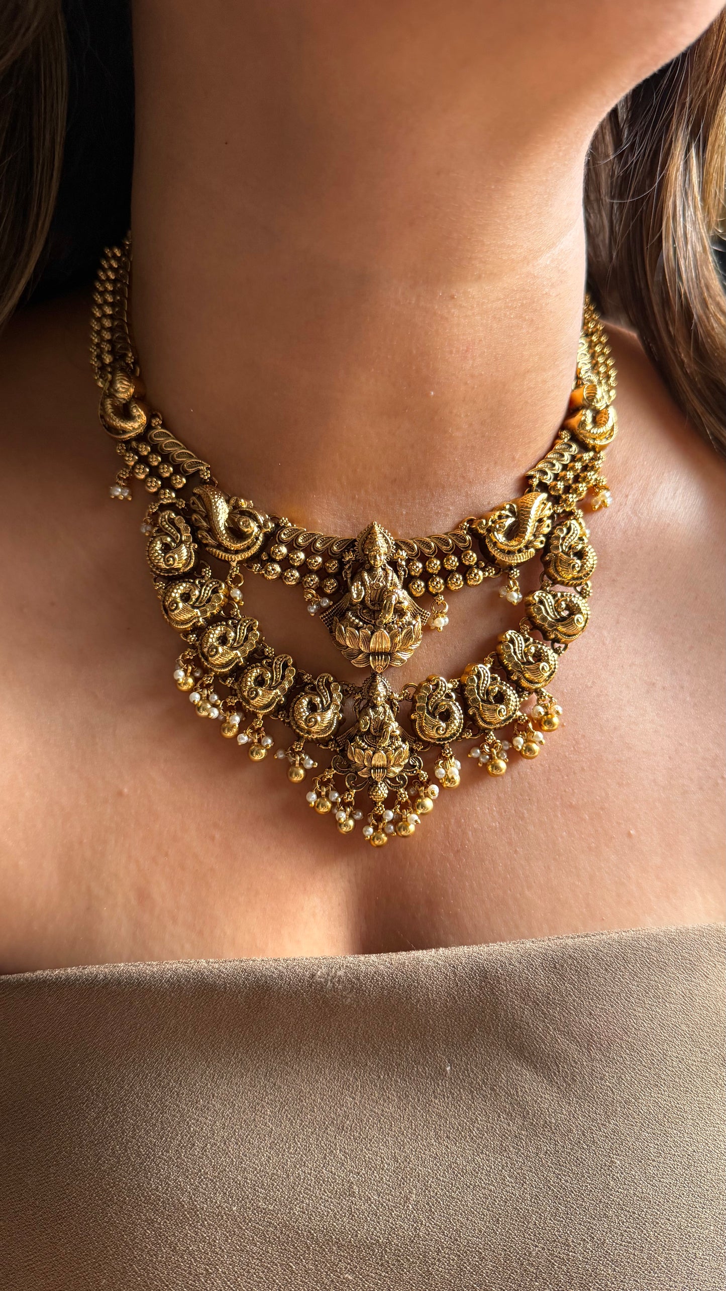 Goddess Laxmi inspired temple set with gold ball hanging