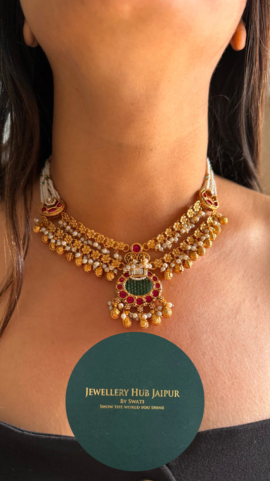 Rajwadi rani pink Chandbali piroyi necklace