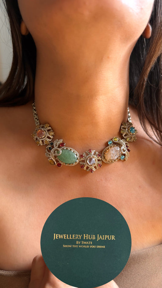 Vintage sabyasachi inspired navratna collar Necklace