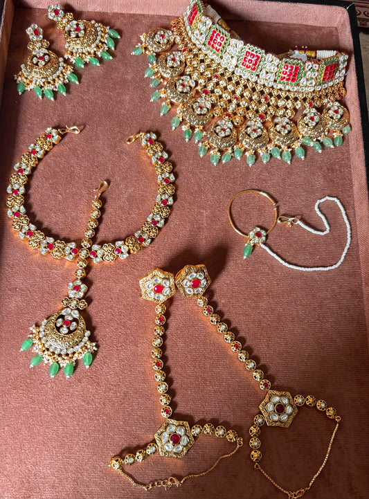 Ruby & emerald with strawberry drops bridal  Necklace (complete combo)