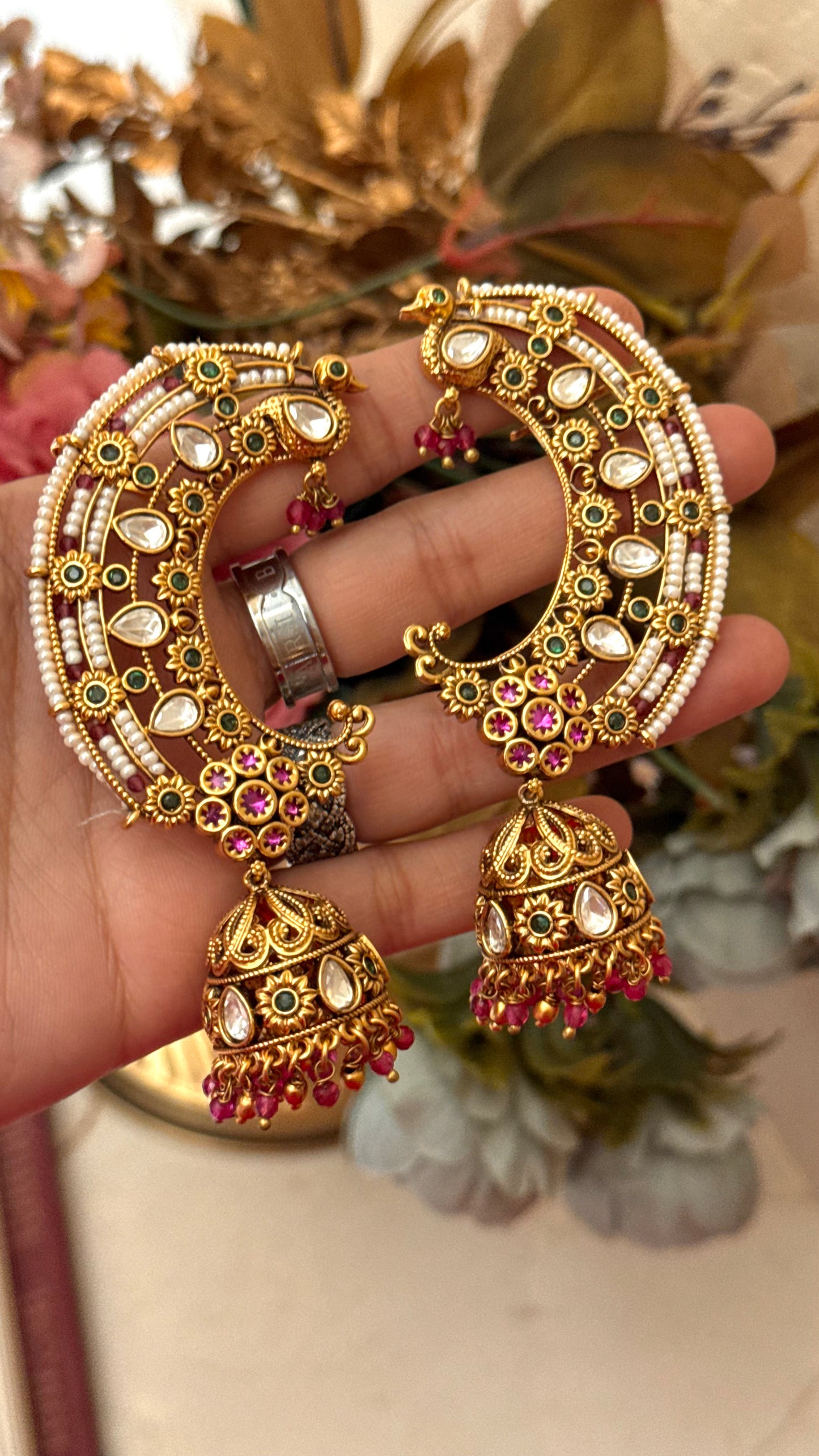 Emerald & Ruby Amrapali ear cuff with jhumki