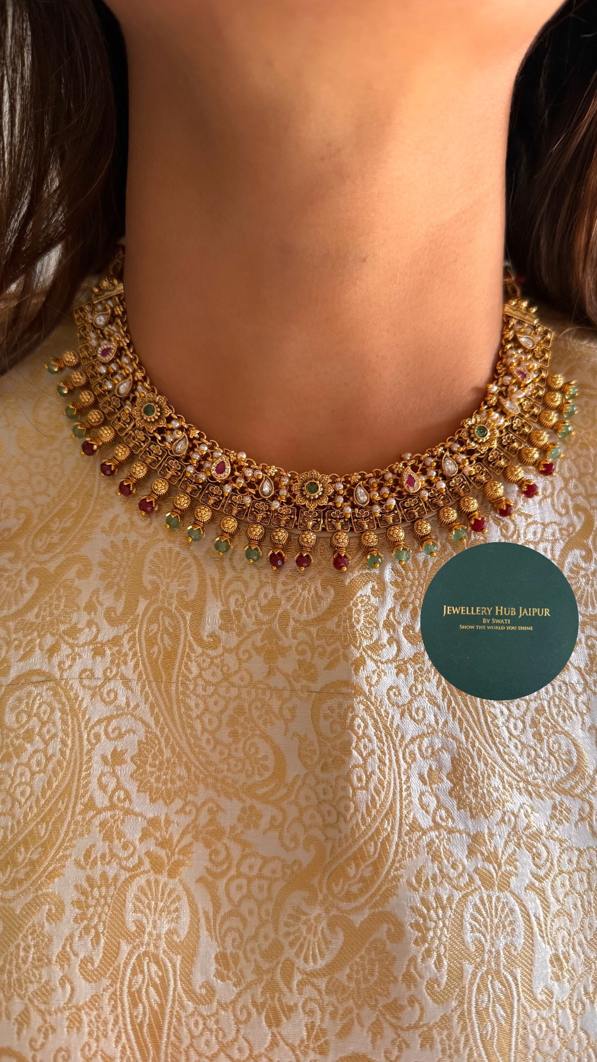 Emerald & ruby floral nakashi gold rajwada set