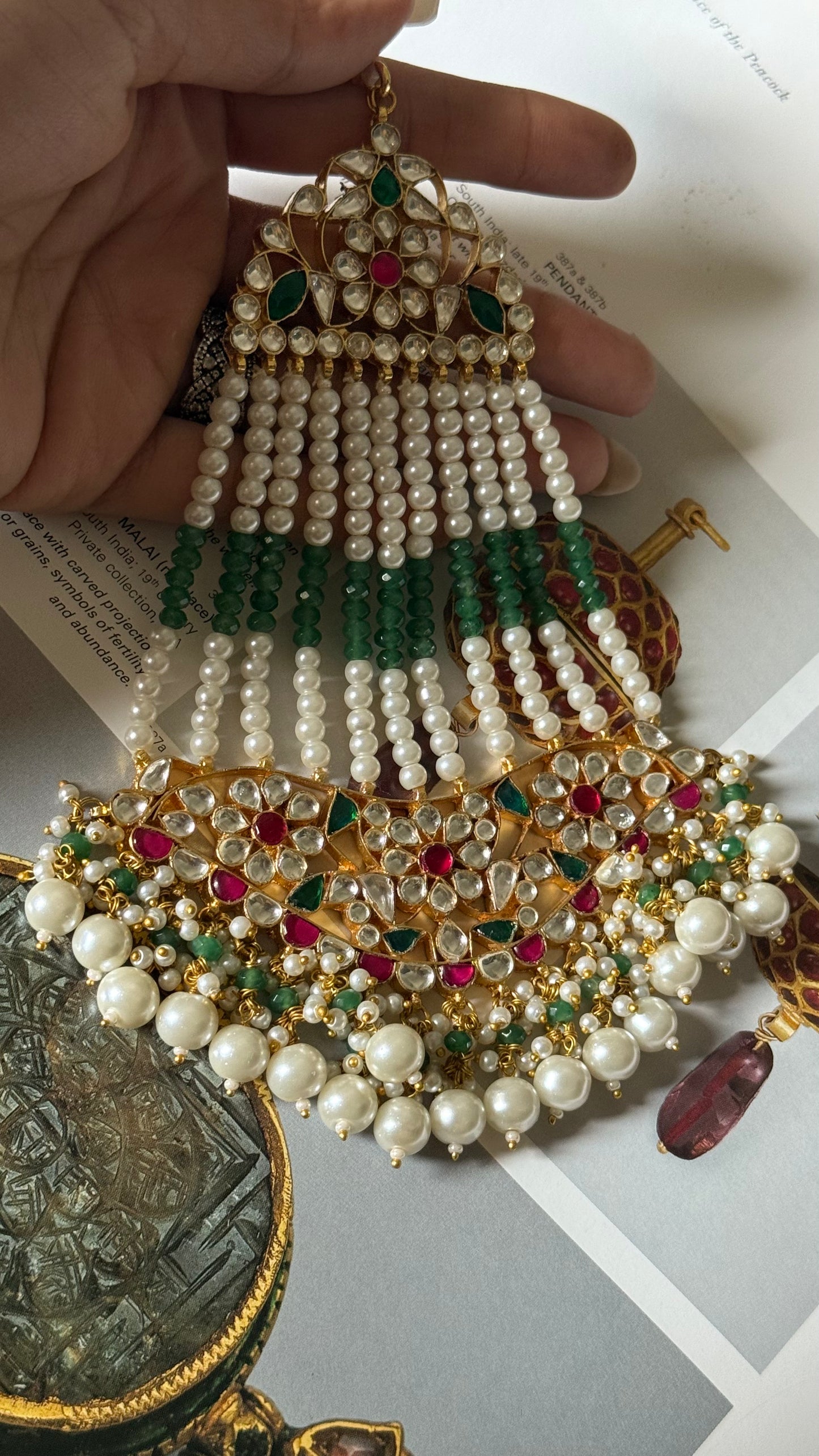 Paachi Rani pink floral with emerald & pearl drop passa