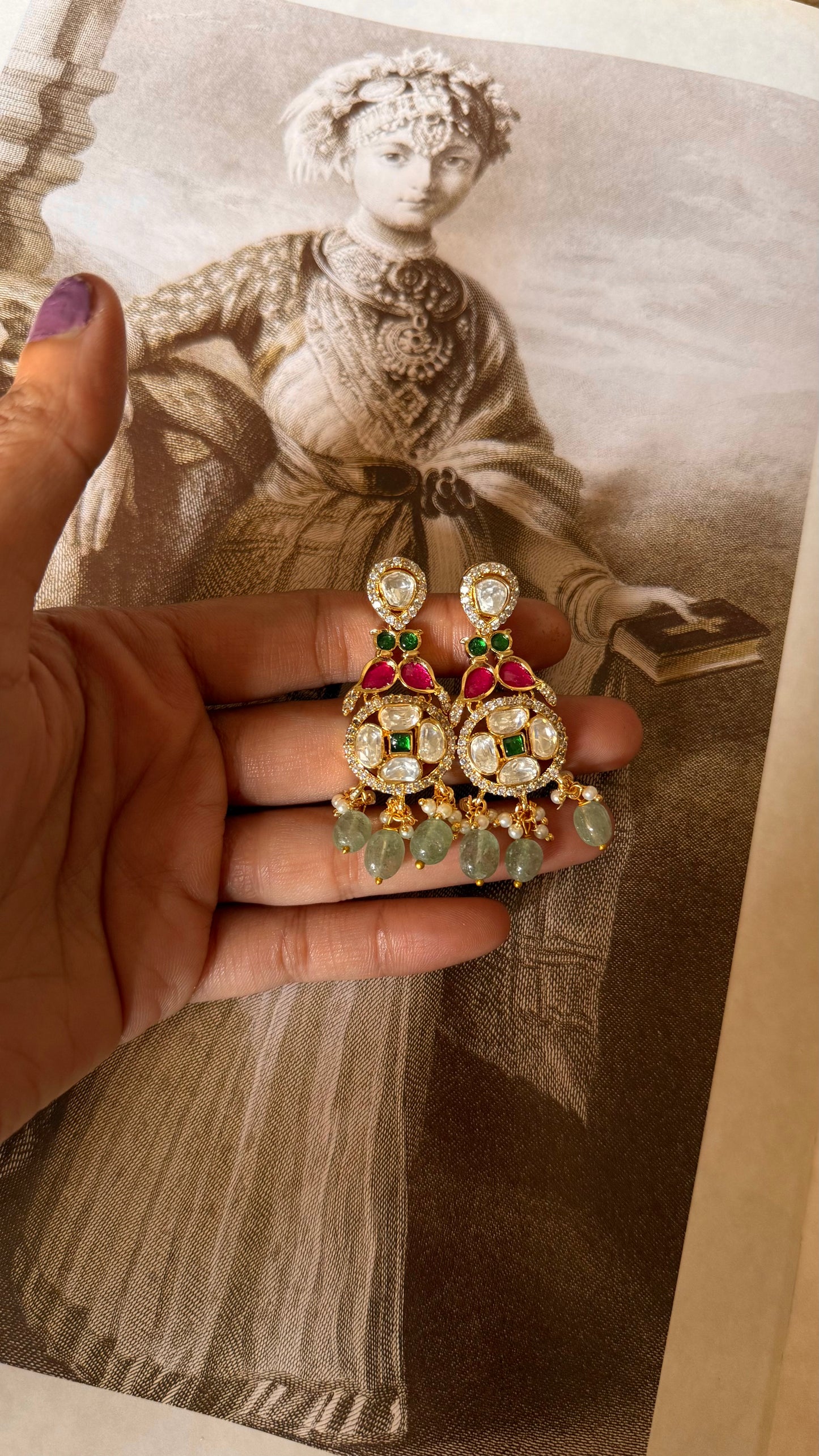 Real moissanite Emerald floral & rani pink leaves set