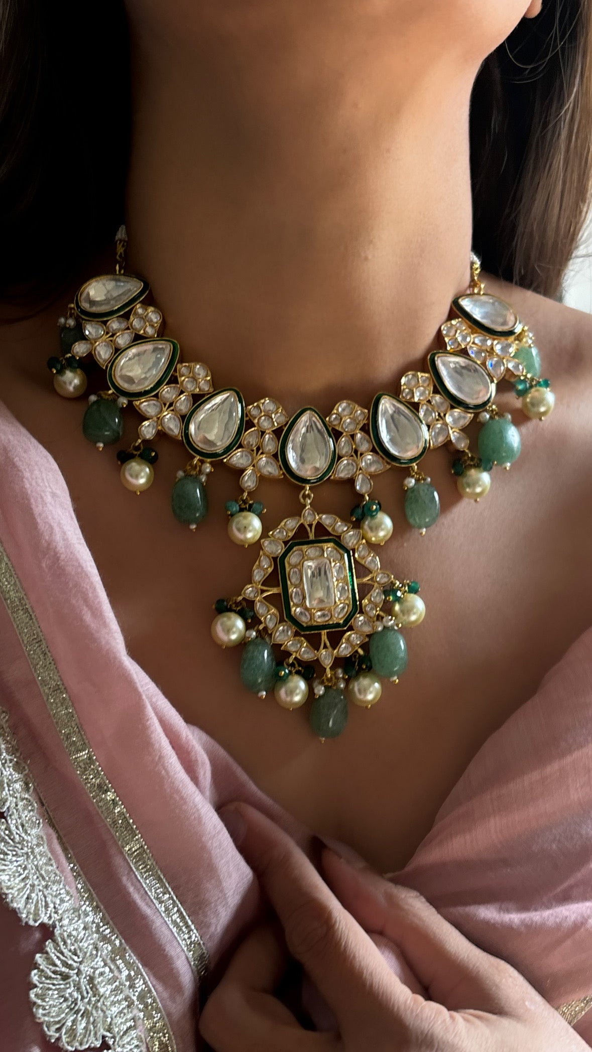 Chandi Polki Tyaani kundan Collar necklace set